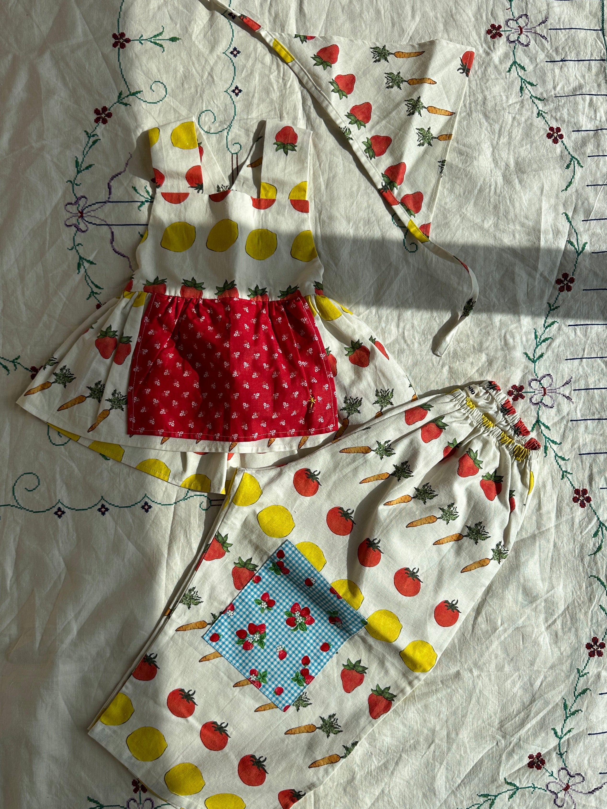 Cotton Bandana, Pinafore & Pants Set: Kids Layering Outfit