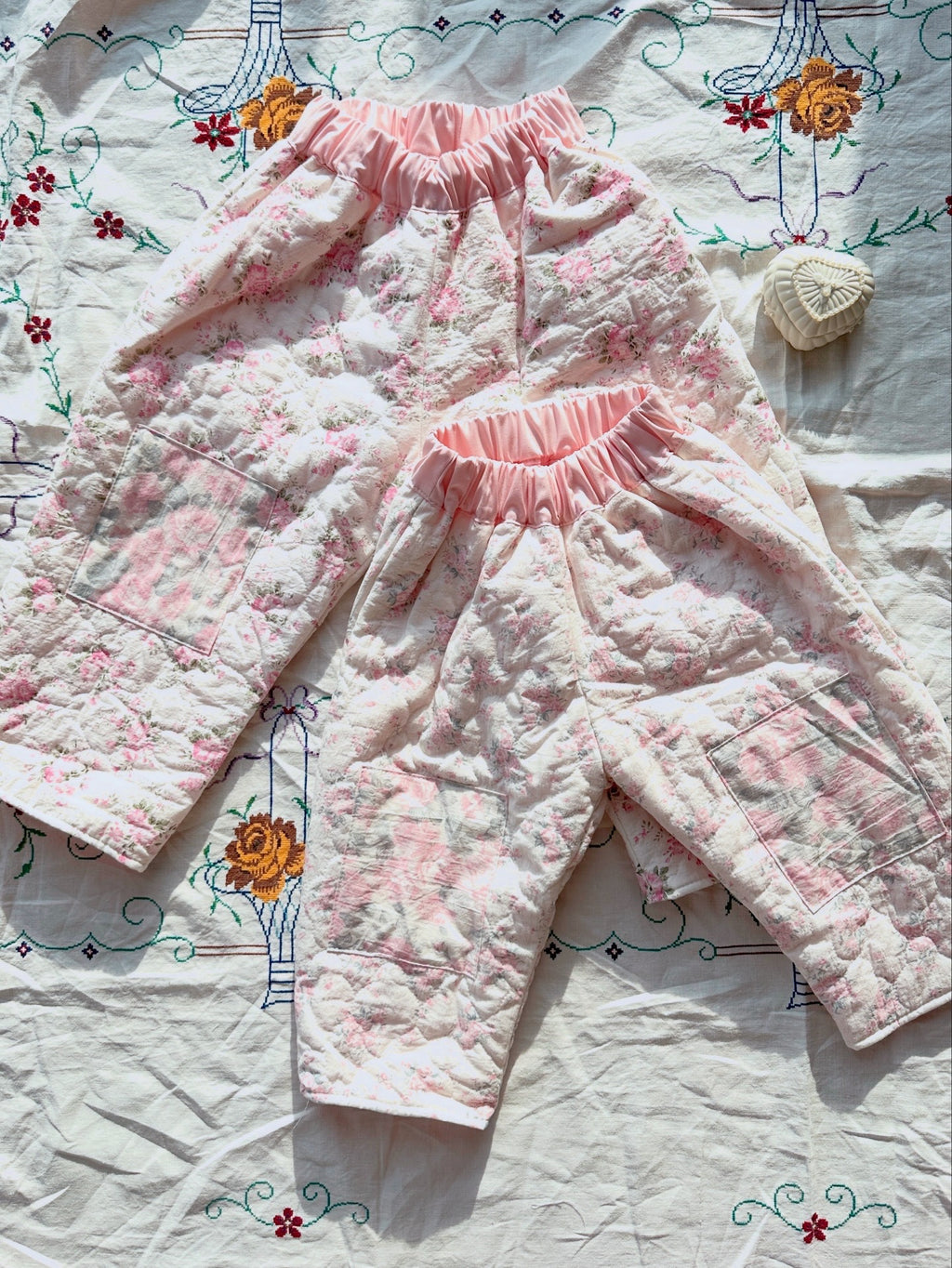 Kids Padded Cotton Pants (2-4Y) - Diana Rose Print, Knee Patch
