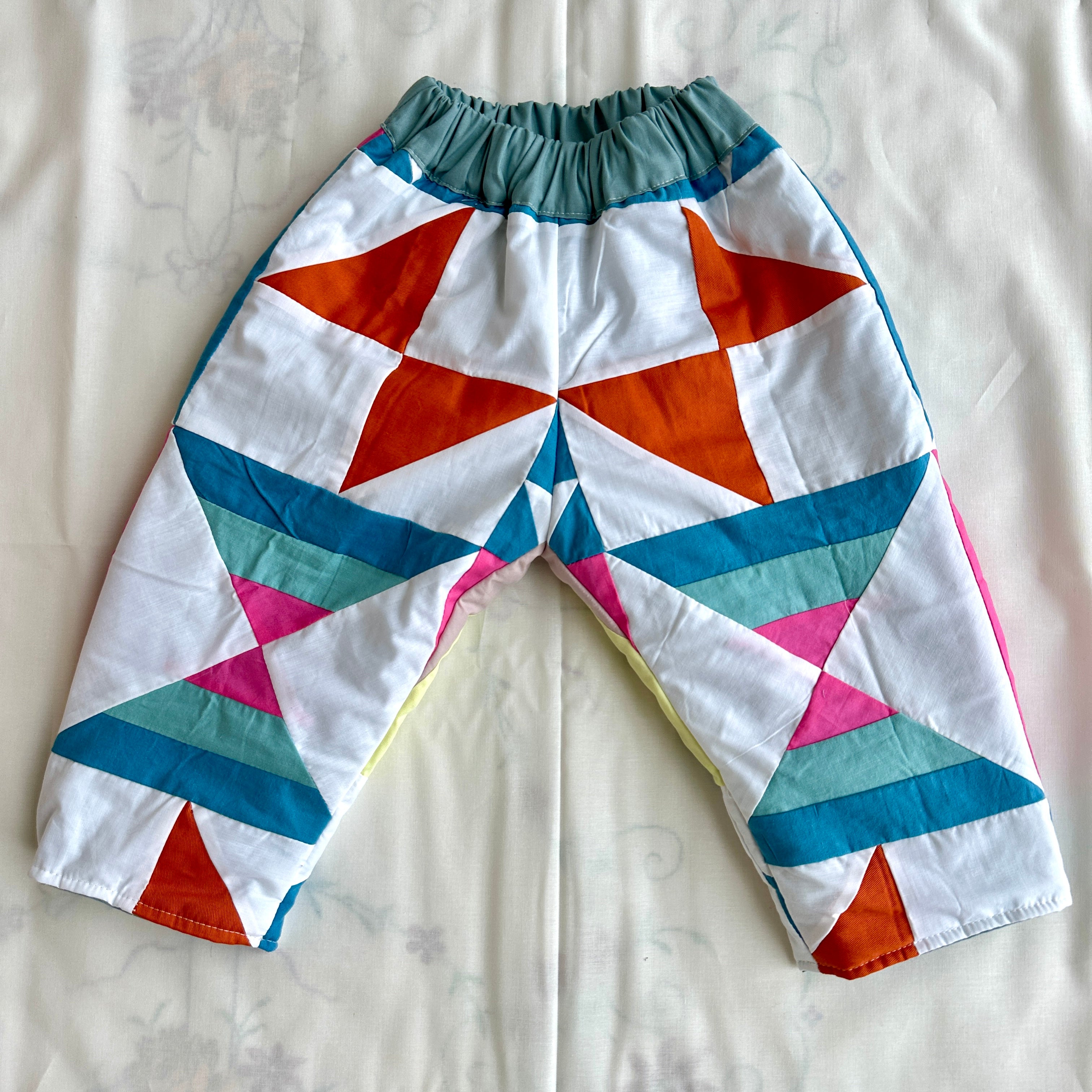 Vintage Quilt Kids Pants: Handmade Baggy Fit, color blocking STAR pattern