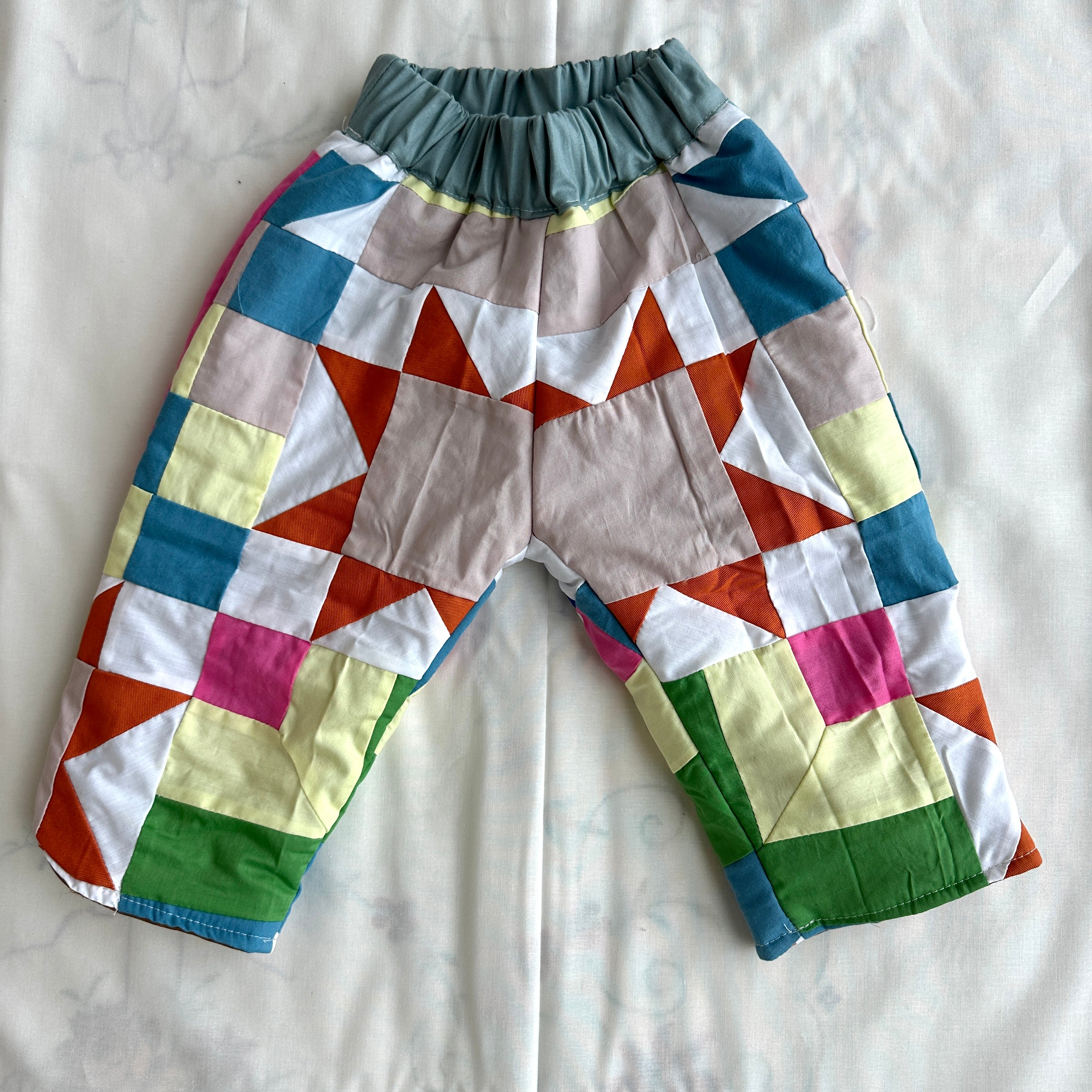 Vintage Quilt Kids Pants: Handmade Baggy Fit, color blocking STAR pattern
