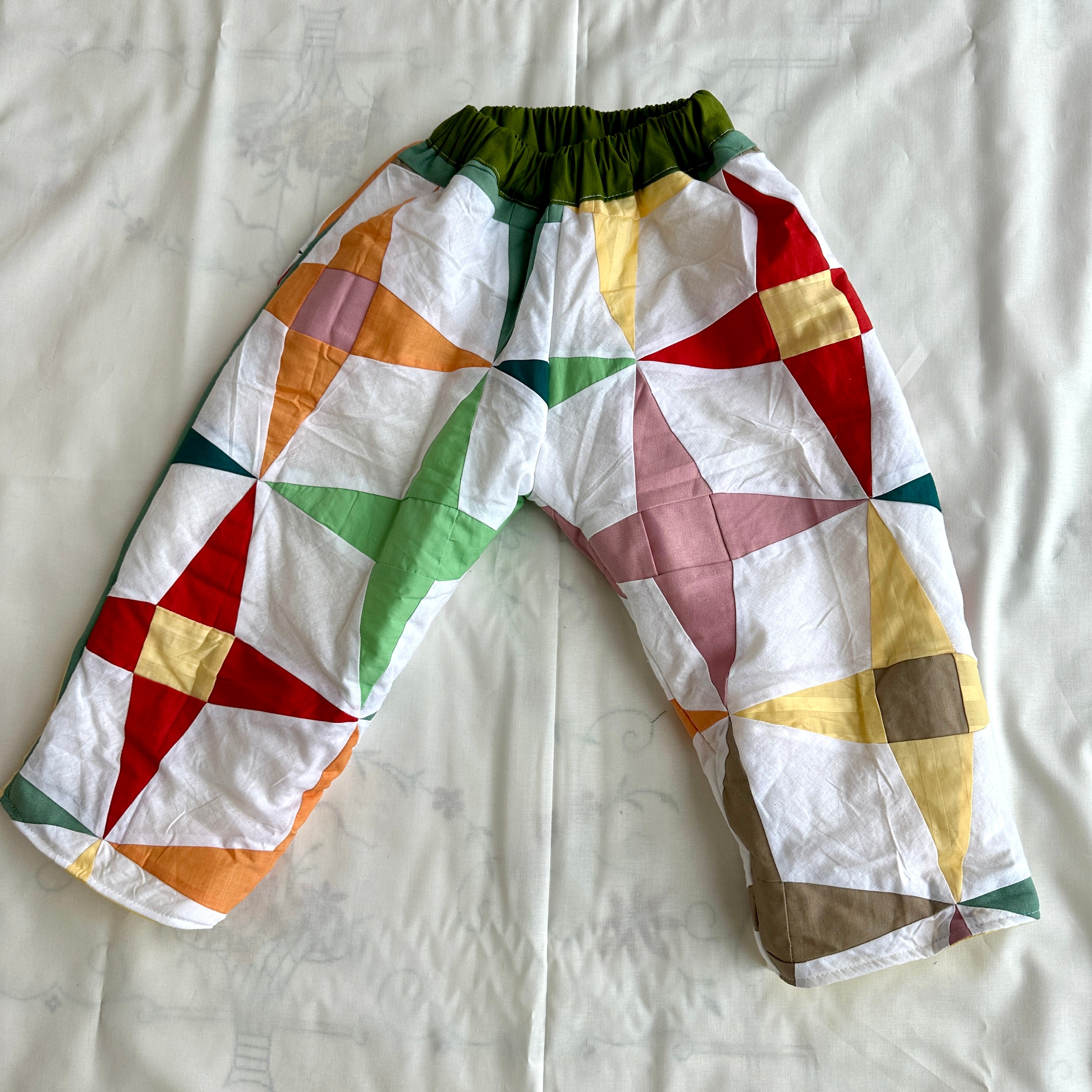 Vintage Quilt Kids Pants: Handmade Baggy Fit, color blocking STAR pattern