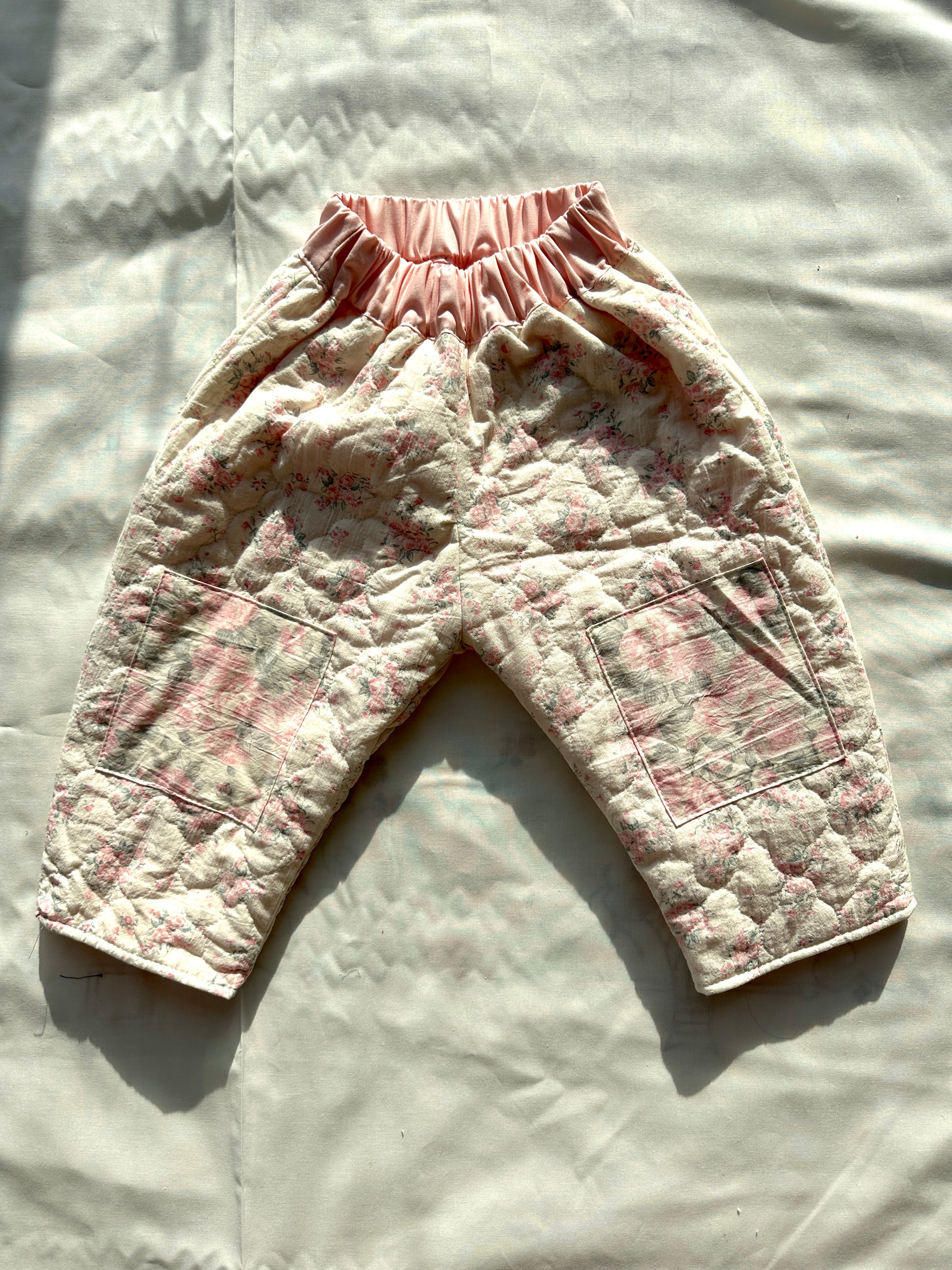 Kids Padded Cotton Pants (2-4Y) - Diana Rose Print, Knee Patch