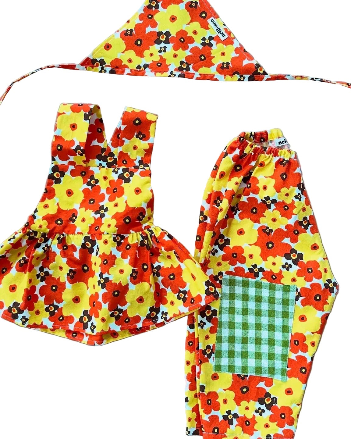 Cotton Bandana, Pinafore & Pants Set: Kids Layering Outfit
