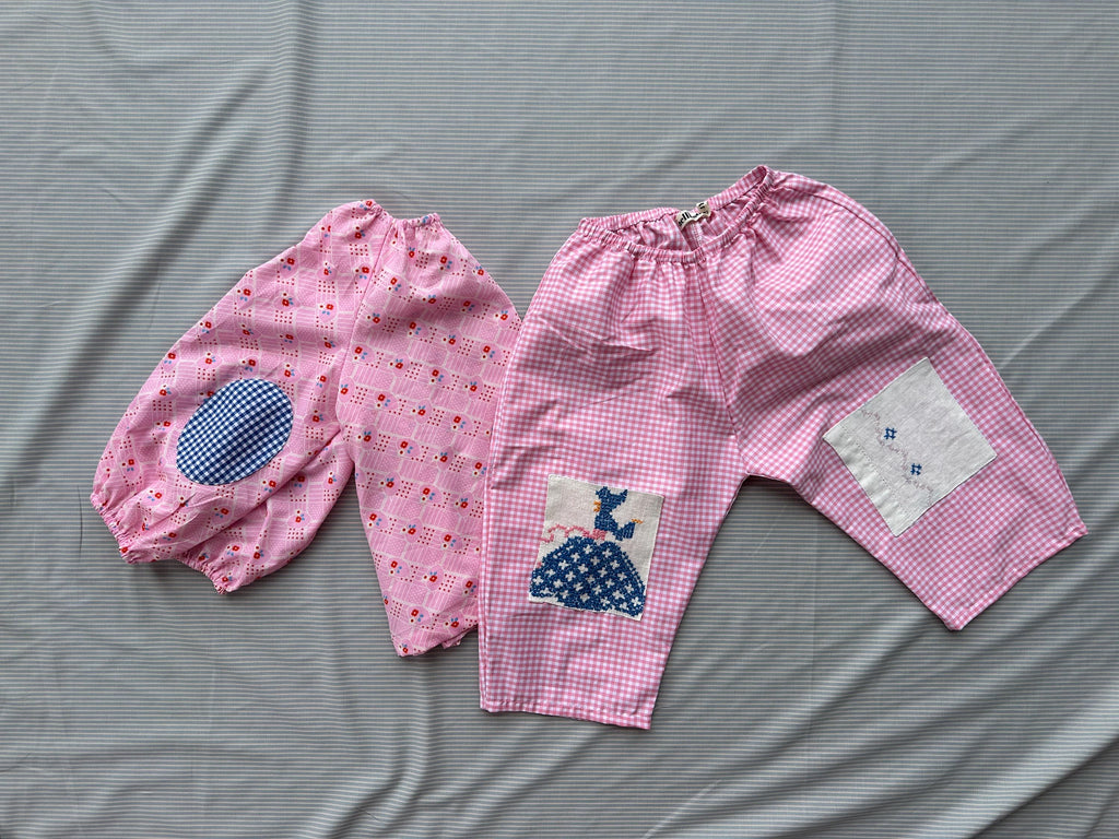 Kids Balloon Blouse: Floral  with Elbow Patch Top, Elastic Neck - Handmade