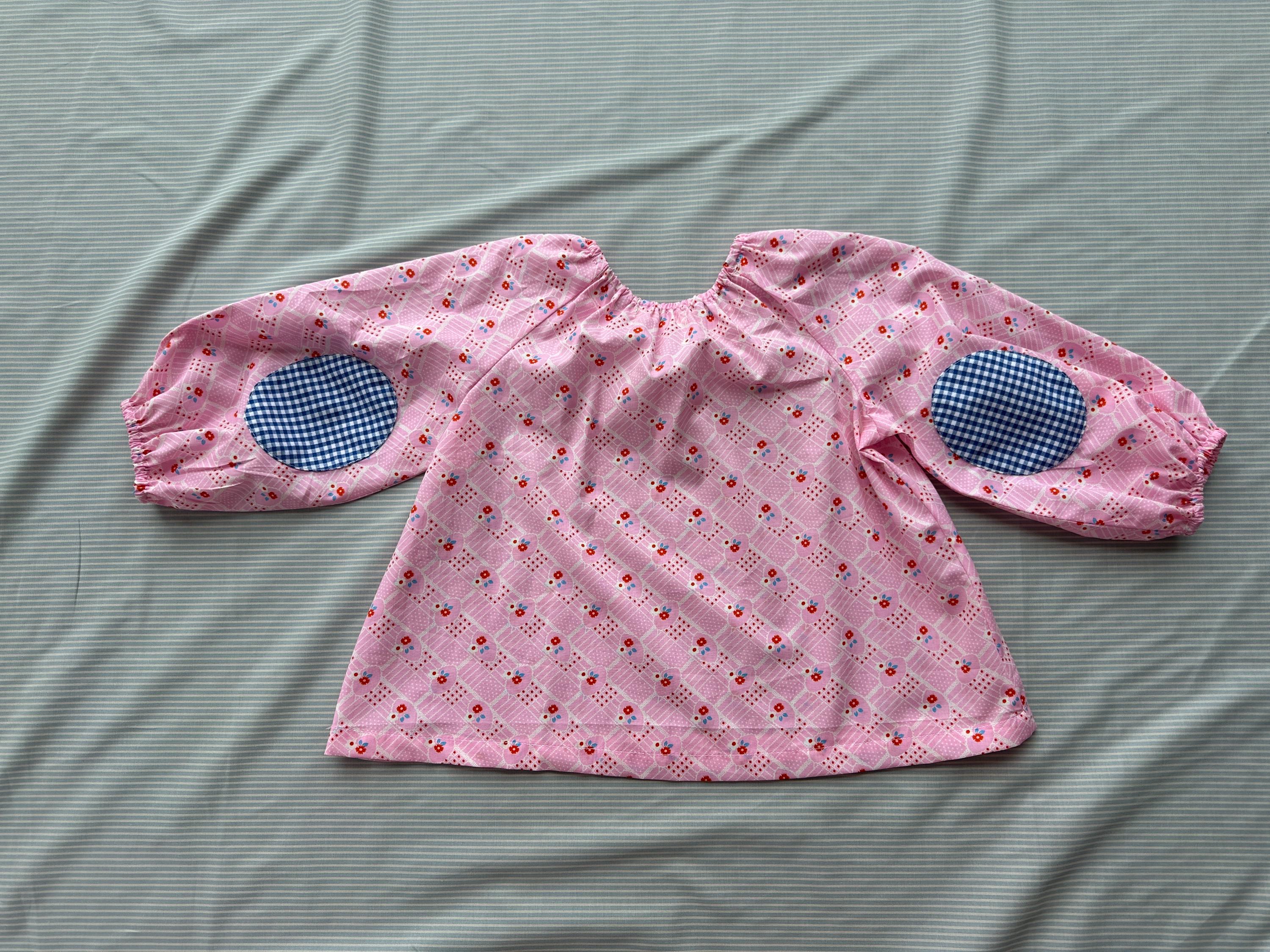 Kids Balloon Blouse: Floral  with Elbow Patch Top, Elastic Neck - Handmade