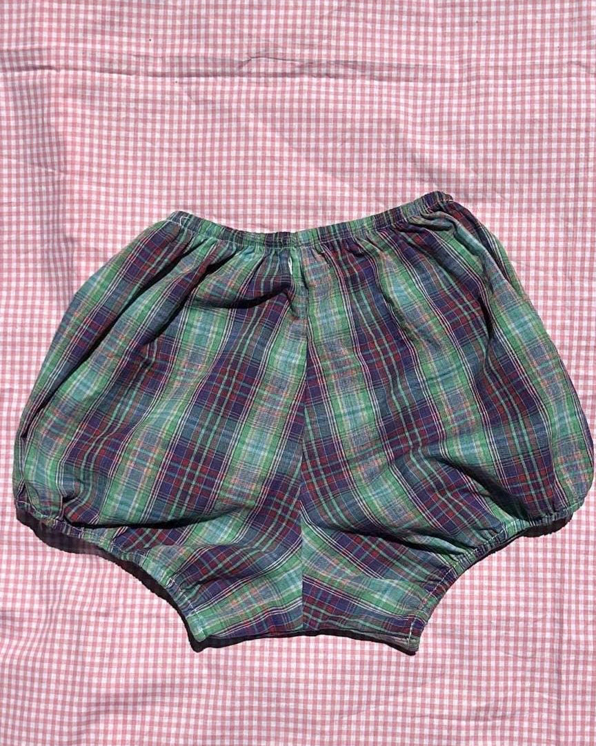Purple Plaid Bloomer Shorts: Lightweight Cotton with Diamond Patch