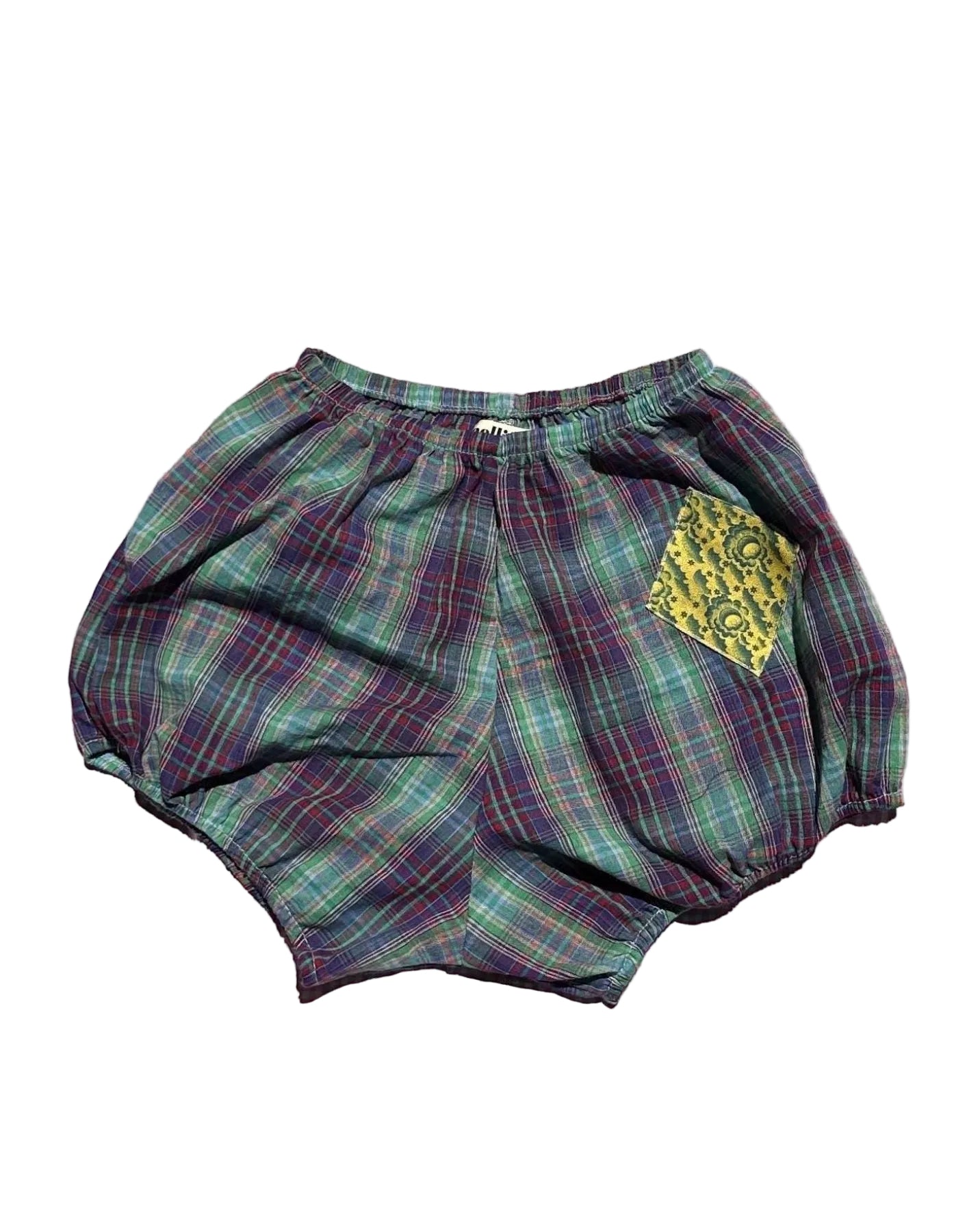 Purple Plaid Bloomer Shorts: Lightweight Cotton with Diamond Patch