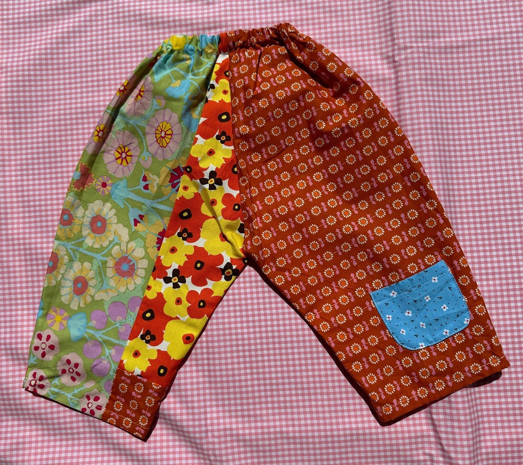 Patchwork Gojengee Style Kids Pants: Upcycled Cotton, Size 1-1.5Y