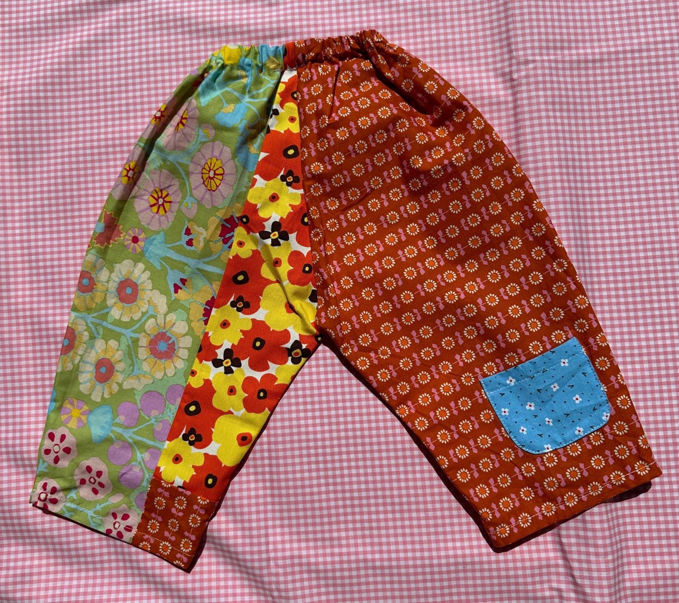 Patchwork Gojengee Style Kids Pants: Upcycled Cotton, Size 1-1.5Y