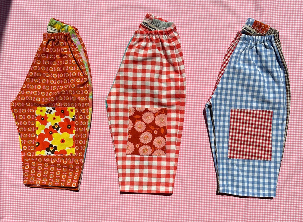 Patchwork Gojengee Style Kids Pants: Upcycled Cotton, Size 1-1.5Y