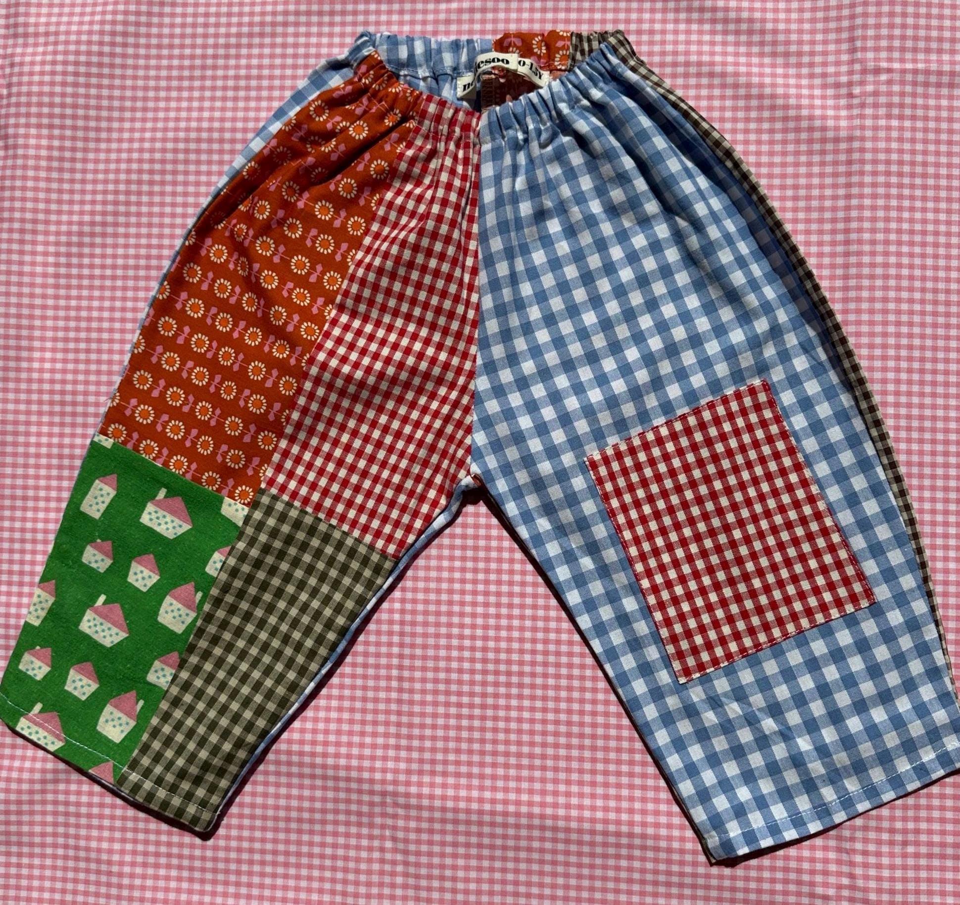 Patchwork Gojengee Style Kids Pants: Upcycled Cotton, Size 1-1.5Y