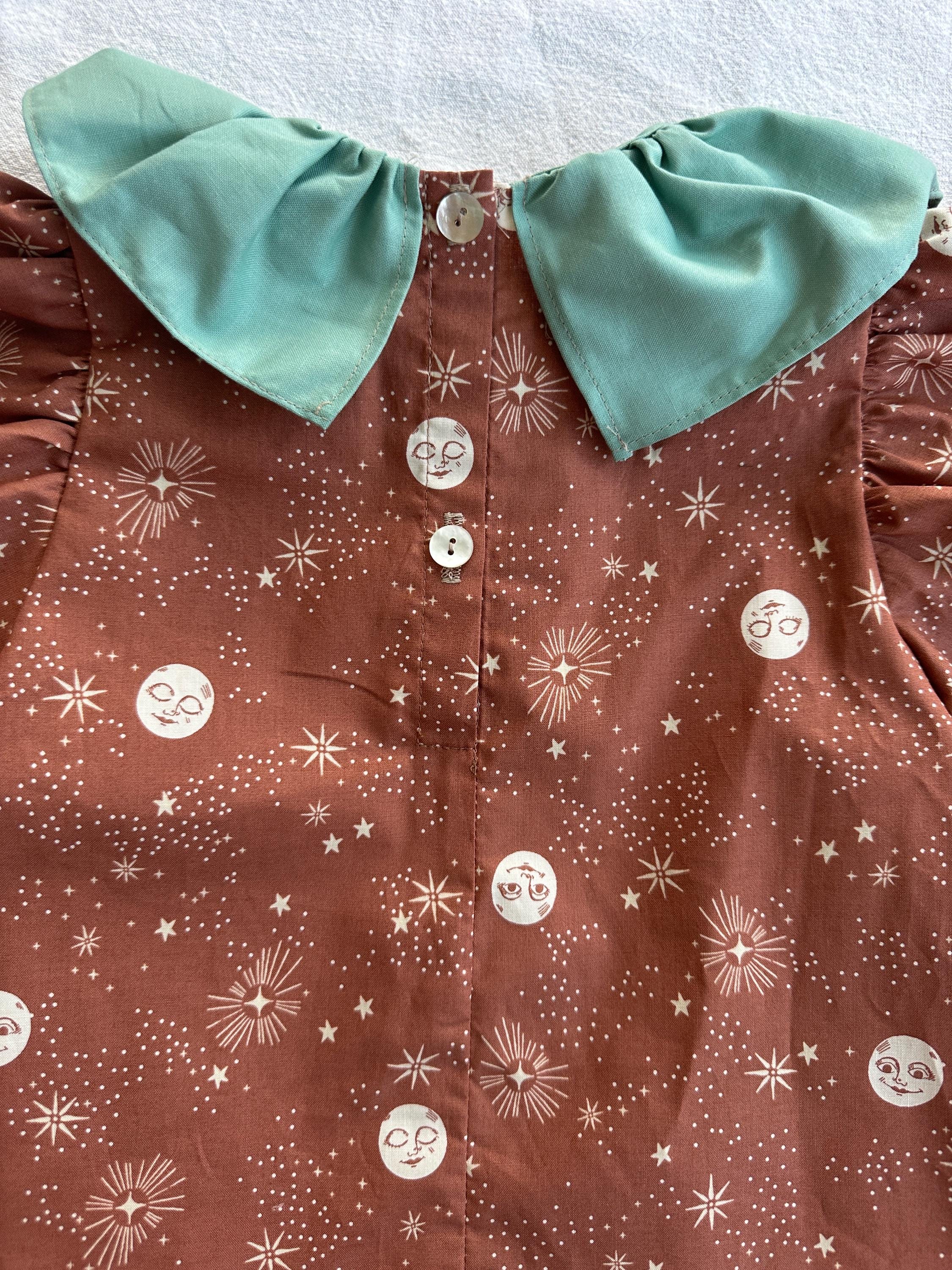 Good Spirit (Terracotta) Blouse: Ruffle Neck, with a diamond Patch (0-7Y)