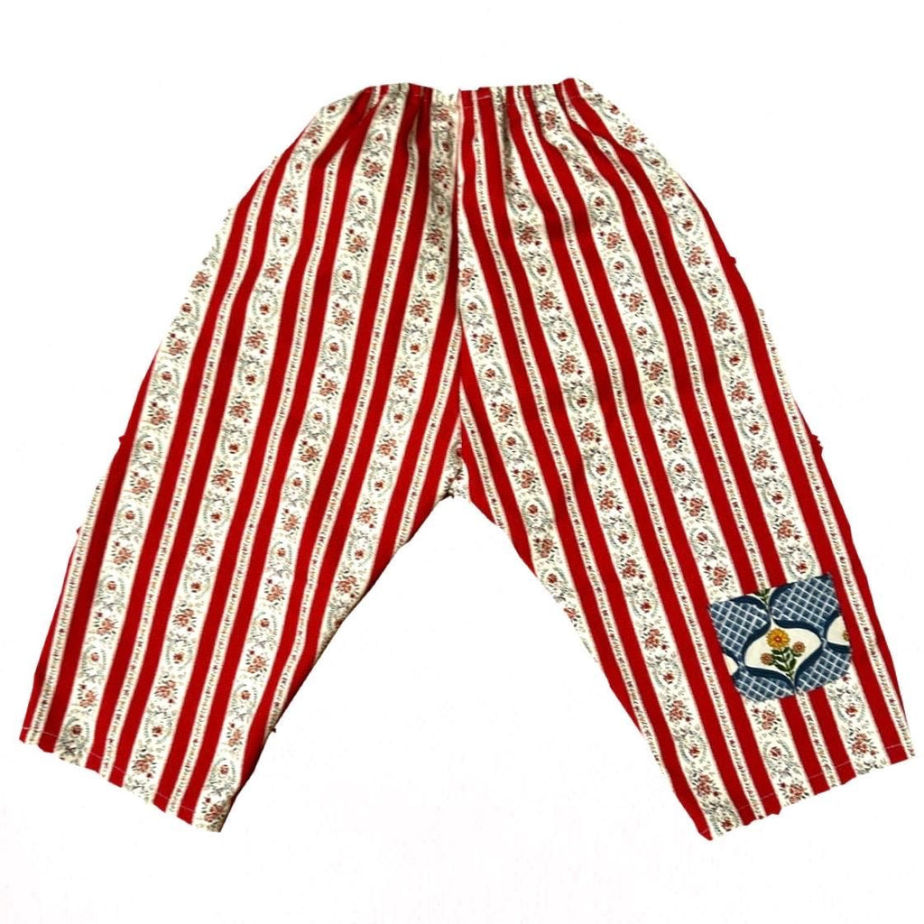 Organic Cotton Kids Loose Fit Pants: Red stripe vines size 2-4Y