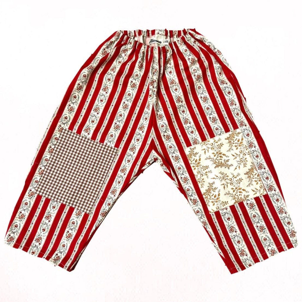 Organic Cotton Kids Loose Fit Pants: Red stripe vines size 2-4Y
