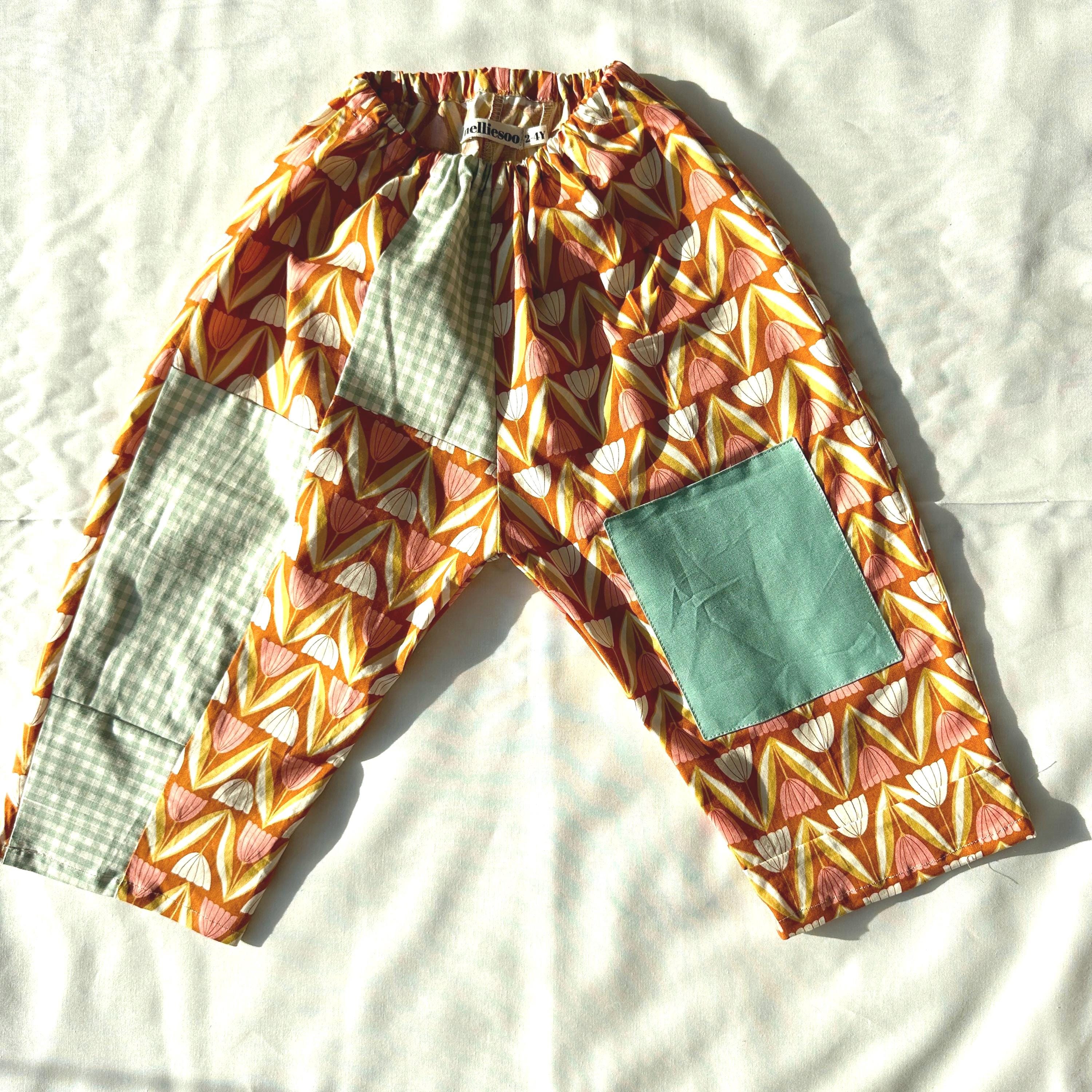 Gojengee Pants: Patchwork Retro Tulip.