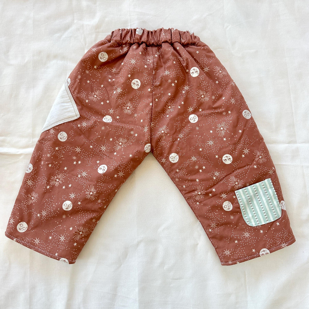Quilt Gojengee Pants: Good Spirit and vintage embroidery patch.