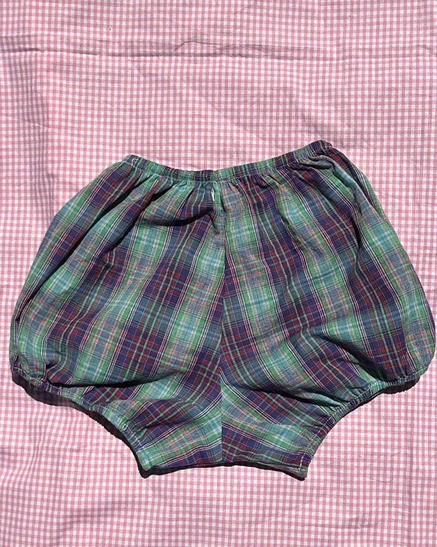 Purple Plaid Bloomer Shorts: Lightweight Cotton with Diamond Patch
